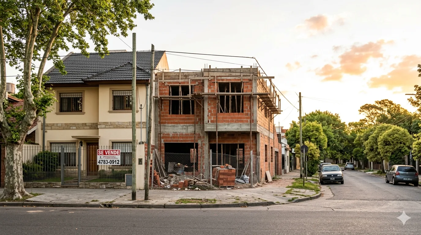 Casa en venta junto a edificio en construcción en barrio del GBA Zona Sur